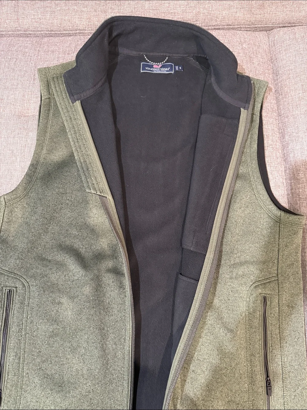 Vineyard Vines Olive Green Zip-Front Lightweight Vest